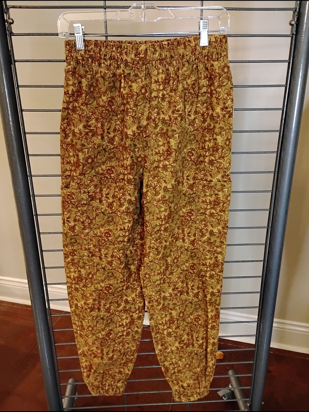 Urban‎ Outfitters Corduroy Floral Elastic Waist Pants Mustard Rust Autumnal